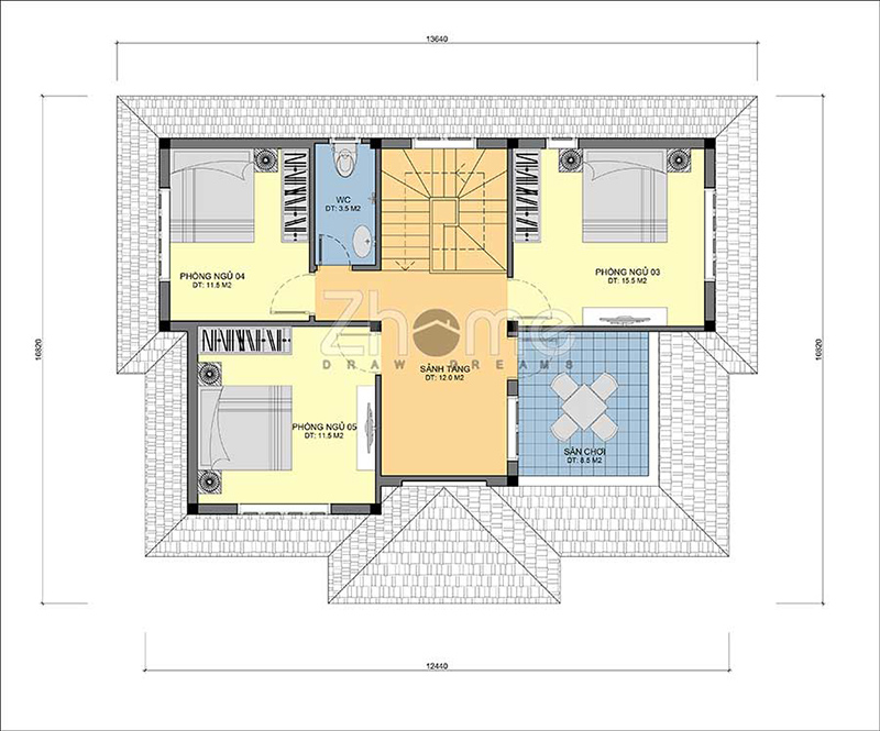 Mẫu thiết kế nhà mái nhật 2 tầng 5 phòng ngủ đẹp tổng diện tích 180m2 ZH003