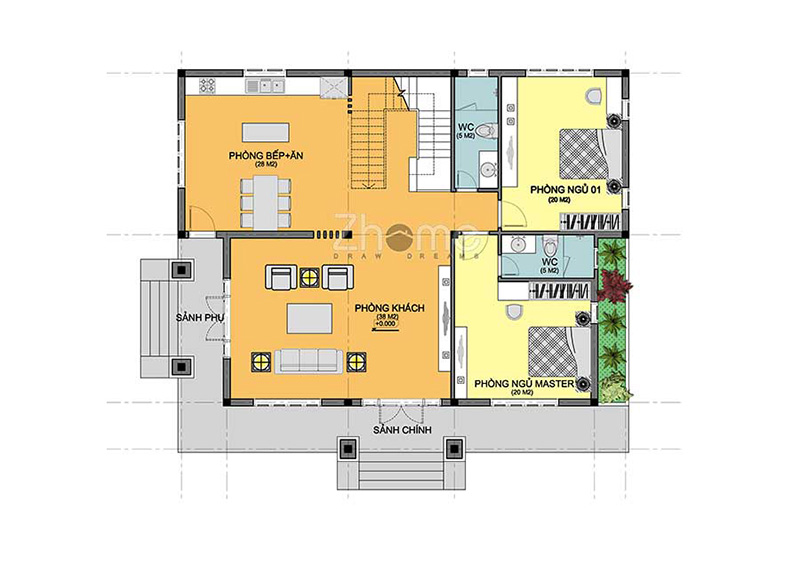 Full bản vẽ biệt thự 2 tầng mái nhật hiện đại 4 phòng ngủ ZH005