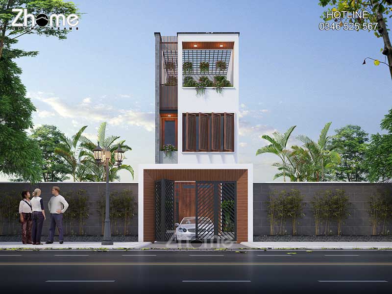 Ấn tượng mẫu nhà phố 2 tầng 1 tum hiện đại đẹp mặt tiền 4.6m tại Hà Nội ZH014