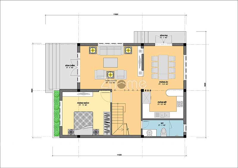 Tư vấn thiết kế nhà 2 tầng 8x11m hiện đại mái bằng sang trọng ZH015