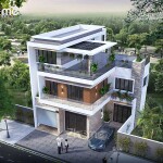 Phương án thiết kế biệt thự 3 tầng hiện đại mái bằng tại Hà Nội ZH019