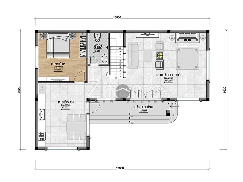 Ý tưởng thiết kế nhà 2 tầng chữ l mái thái độc đáo ZH035